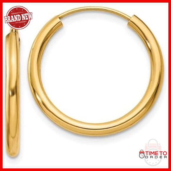 14K Yellow Gold Endless Hoop Earrings 20mm 2mm Tube